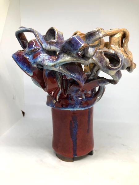 ceramic vase red, white blue