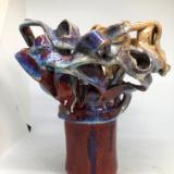 ceramic vase red, white blue