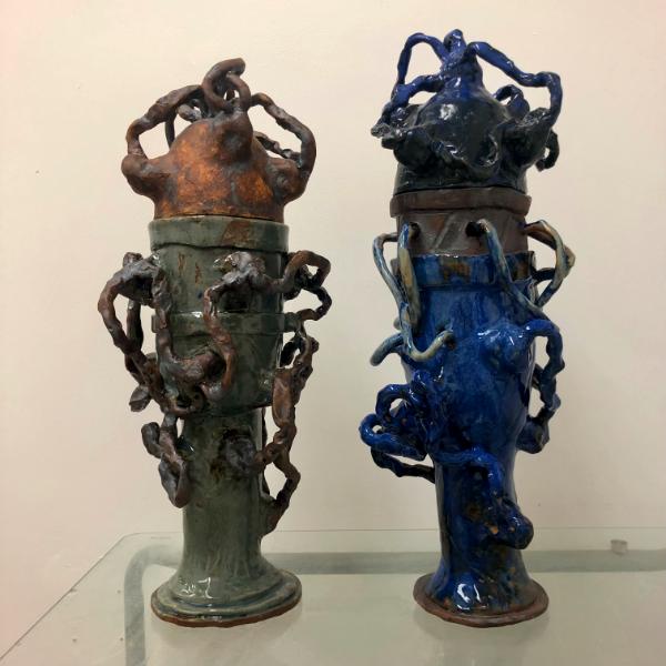 pair of vessels, oxides and glazes